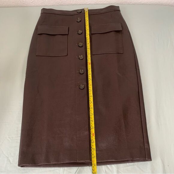 Ann Taylor Pebbled Faux Leather Brown MIDI Pencil Skirt Size 4 Trendy El… - Picture 5 of 9